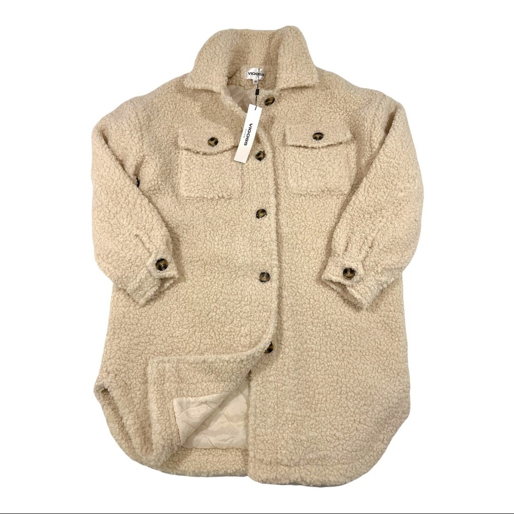 Nwt Vigoss Sherpa Longline Shacket Size Medium Cr… - image 1